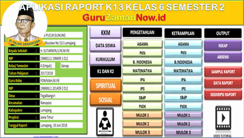 Aplikasi Raport K13 Kelas 6 Semester 2 Format Excel - Guru Zaman Now