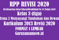 RPP 1 Lembar Kelas 3 Tema 2 Semester 1 Revisi 2020