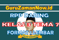 RPP Daring / Online Kelas 3 Tema 7 Format Satu Lembar